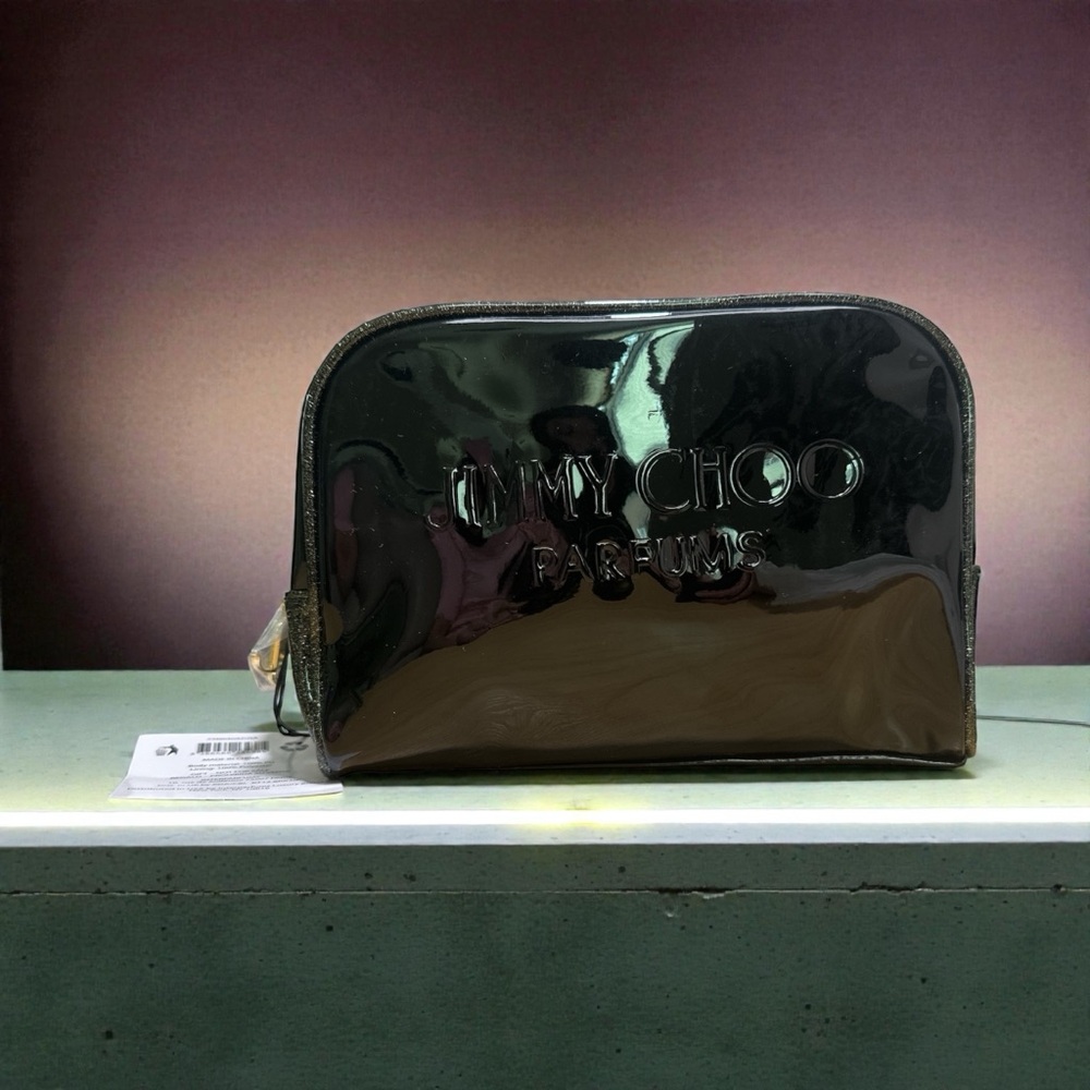 Jimmy Choo Black Patent Cosmetic Case with Embossed Logo